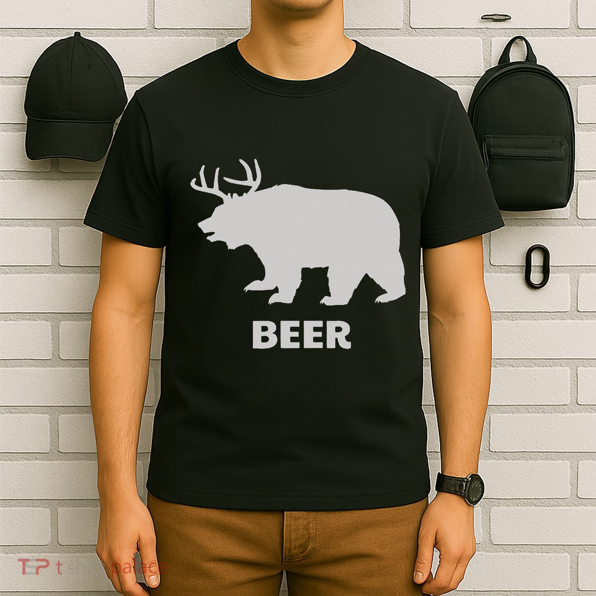 Deer Antlers + Grizzly Bear = Beer Funny Hunting Drinking T-Shirt