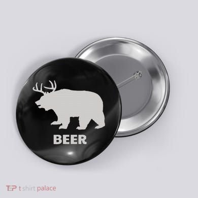 Deer Antlers + Grizzly Bear = Beer Funny Hunting Drinking Button
