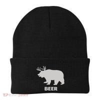 Deer Antlers + Grizzly Bear = Beer Funny Hunting Drinking Beanie thumb 0