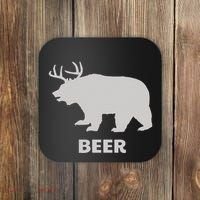 Deer Antlers + Grizzly Bear = Beer Funny Hunting Drinking Coaster thumb 0