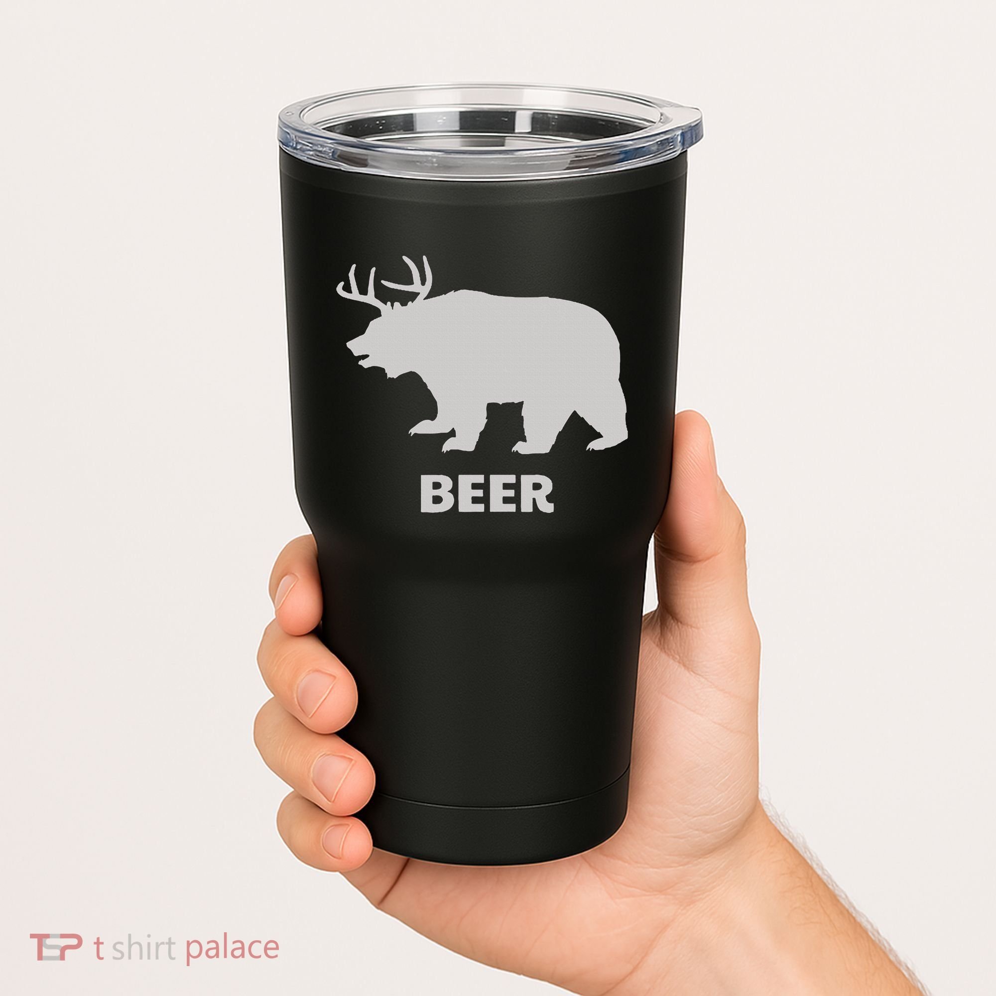Deer Antlers + Grizzly Bear = Beer Funny Hunting Drinking Tumbler