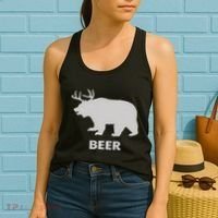 Deer Antlers + Grizzly Bear = Beer Funny Hunting Drinking Women's Tank Top thumb 2