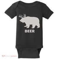 Deer Antlers + Grizzly Bear = Beer Funny Hunting Drinking Baby Bodysuit thumb 0