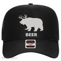 Deer Antlers + Grizzly Bear = Beer Funny Hunting Drinking Hat thumb 0