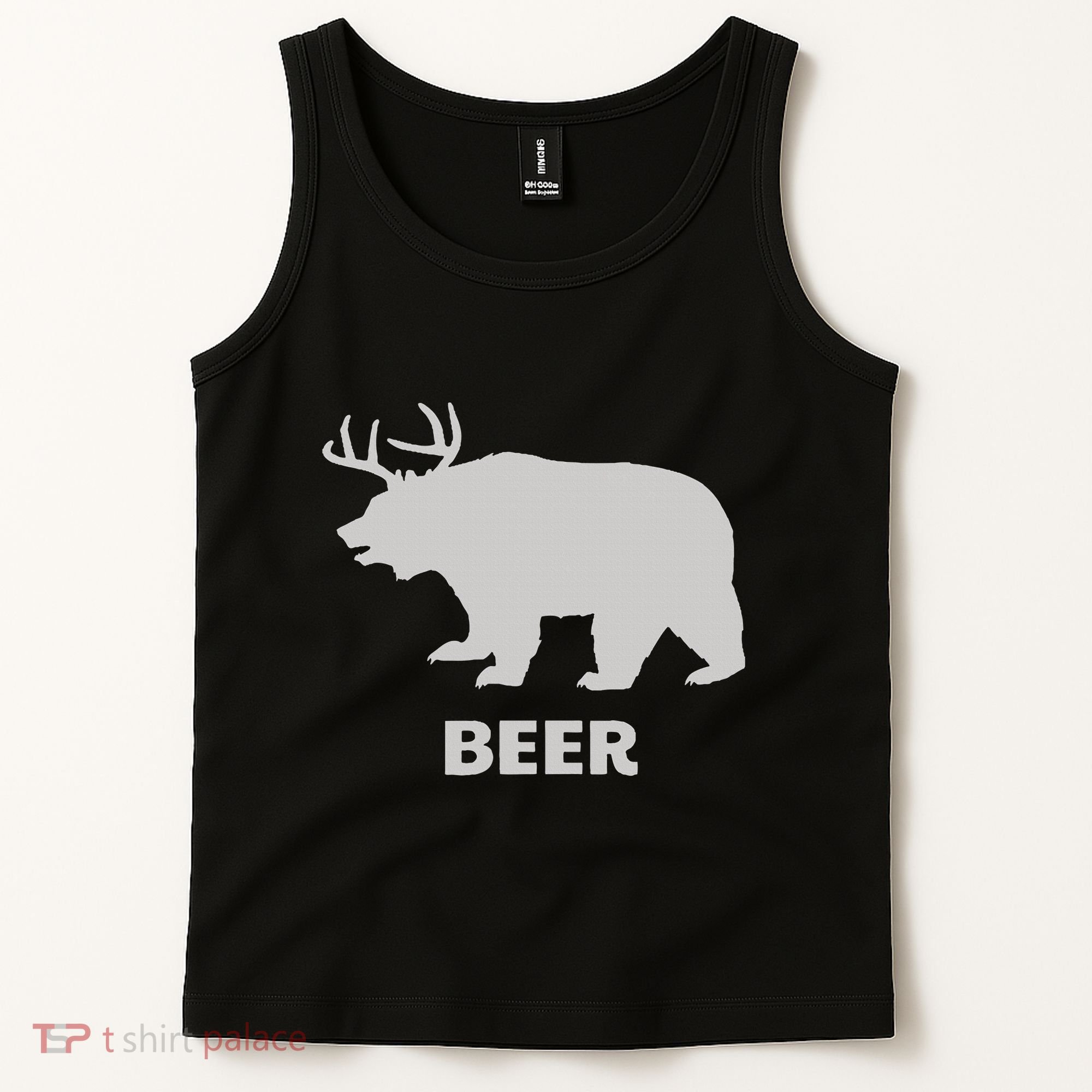 Deer Antlers + Grizzly Bear = Beer Funny Hunting Drinking Tank Top