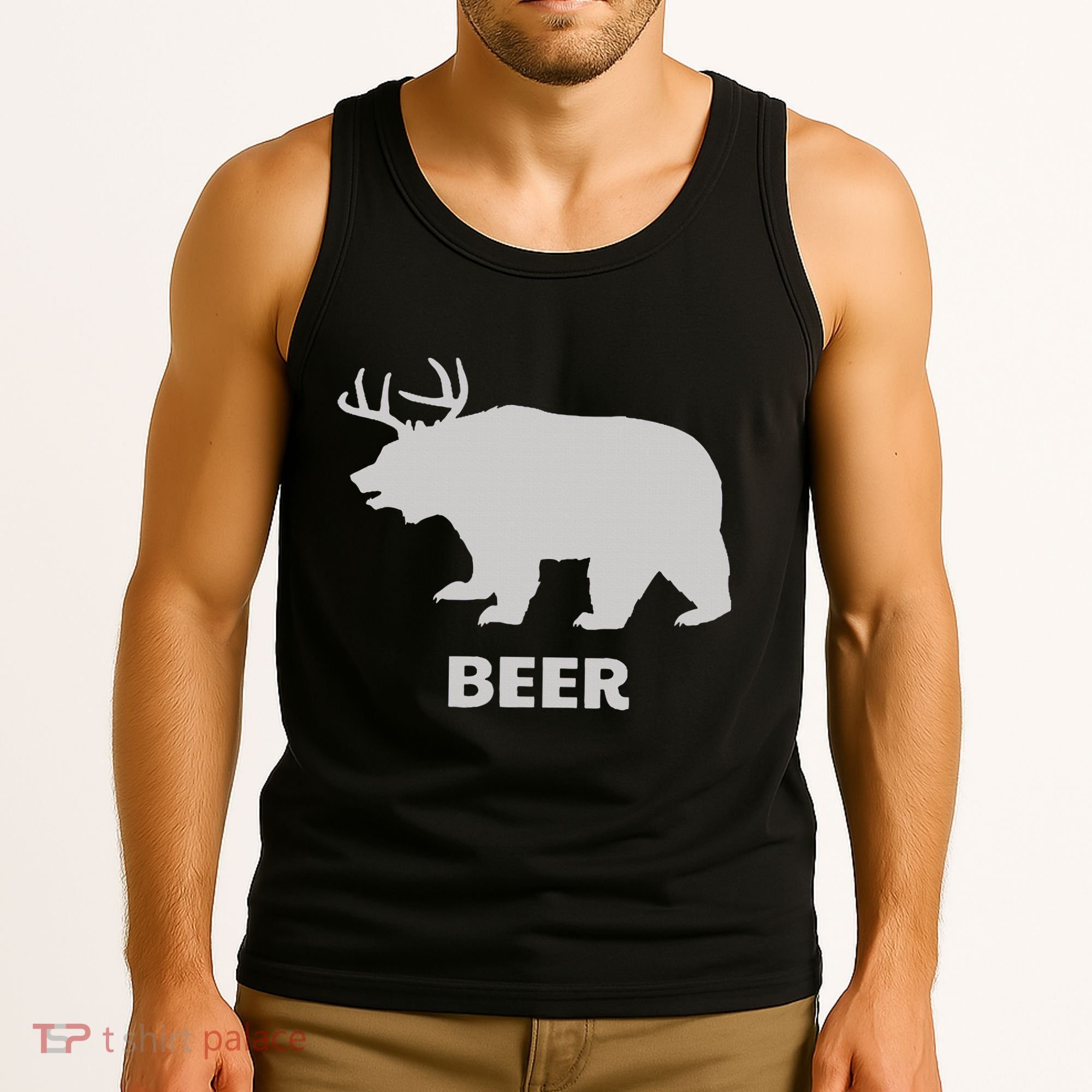 Deer Antlers + Grizzly Bear = Beer Funny Hunting Drinking Tank Top