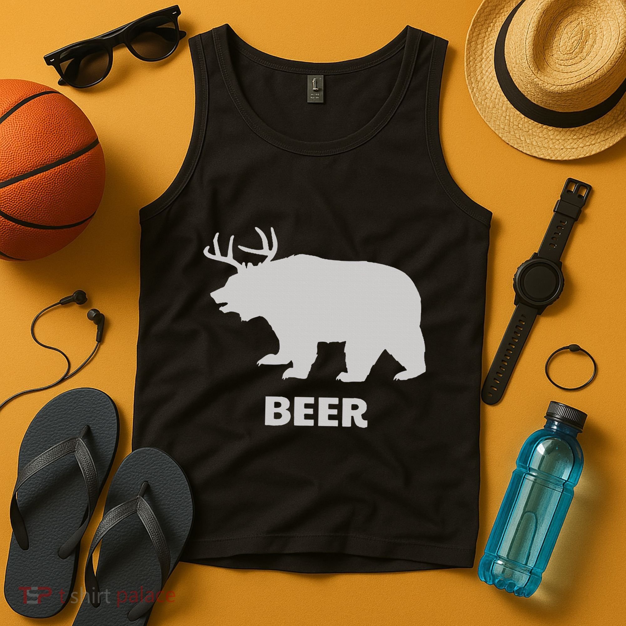 Deer Antlers + Grizzly Bear = Beer Funny Hunting Drinking Tank Top