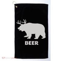 Deer Antlers + Grizzly Bear = Beer Funny Hunting Drinking Golf Towel thumb 0