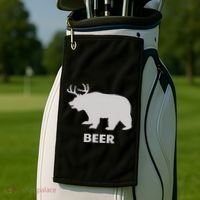 Deer Antlers + Grizzly Bear = Beer Funny Hunting Drinking Golf Towel thumb 2