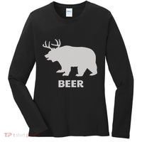 Deer Antlers + Grizzly Bear = Beer Funny Hunting Drinking Women's Long Sleeve Shirt thumb 0