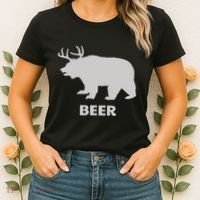 Deer Antlers + Grizzly Bear = Beer Funny Hunting Drinking Women's T-Shirt thumb 2