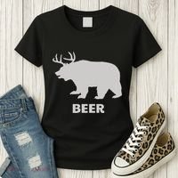Deer Antlers + Grizzly Bear = Beer Funny Hunting Drinking Women's T-Shirt thumb 3
