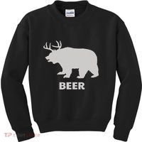 Deer Antlers + Grizzly Bear = Beer Funny Hunting Drinking Kids Sweatshirt thumb 0