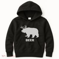 Deer Antlers + Grizzly Bear = Beer Funny Hunting Drinking Kids Hoodie thumb 0