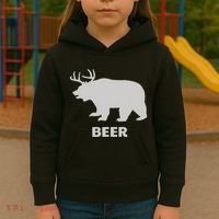 Deer Antlers + Grizzly Bear = Beer Funny Hunting Drinking Kids Hoodie thumb 3