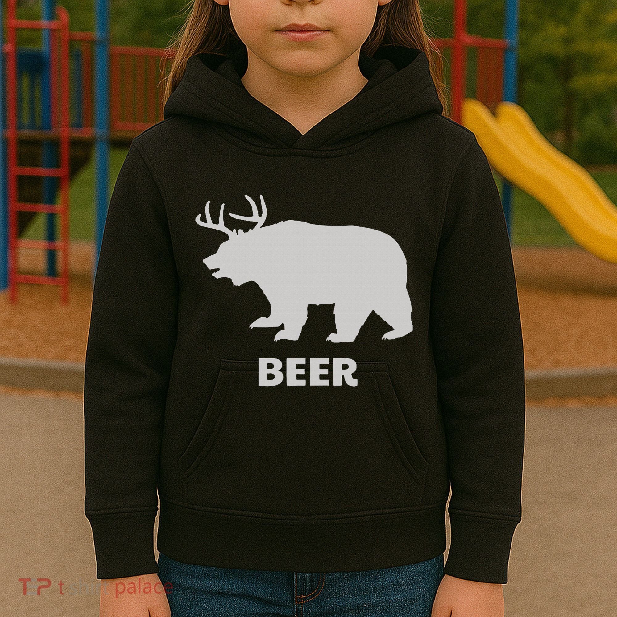 Deer Antlers + Grizzly Bear = Beer Funny Hunting Drinking Kids Hoodie