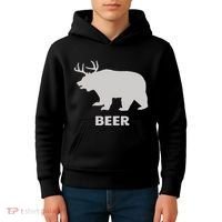 Deer Antlers + Grizzly Bear = Beer Funny Hunting Drinking Kids Hoodie thumb 4