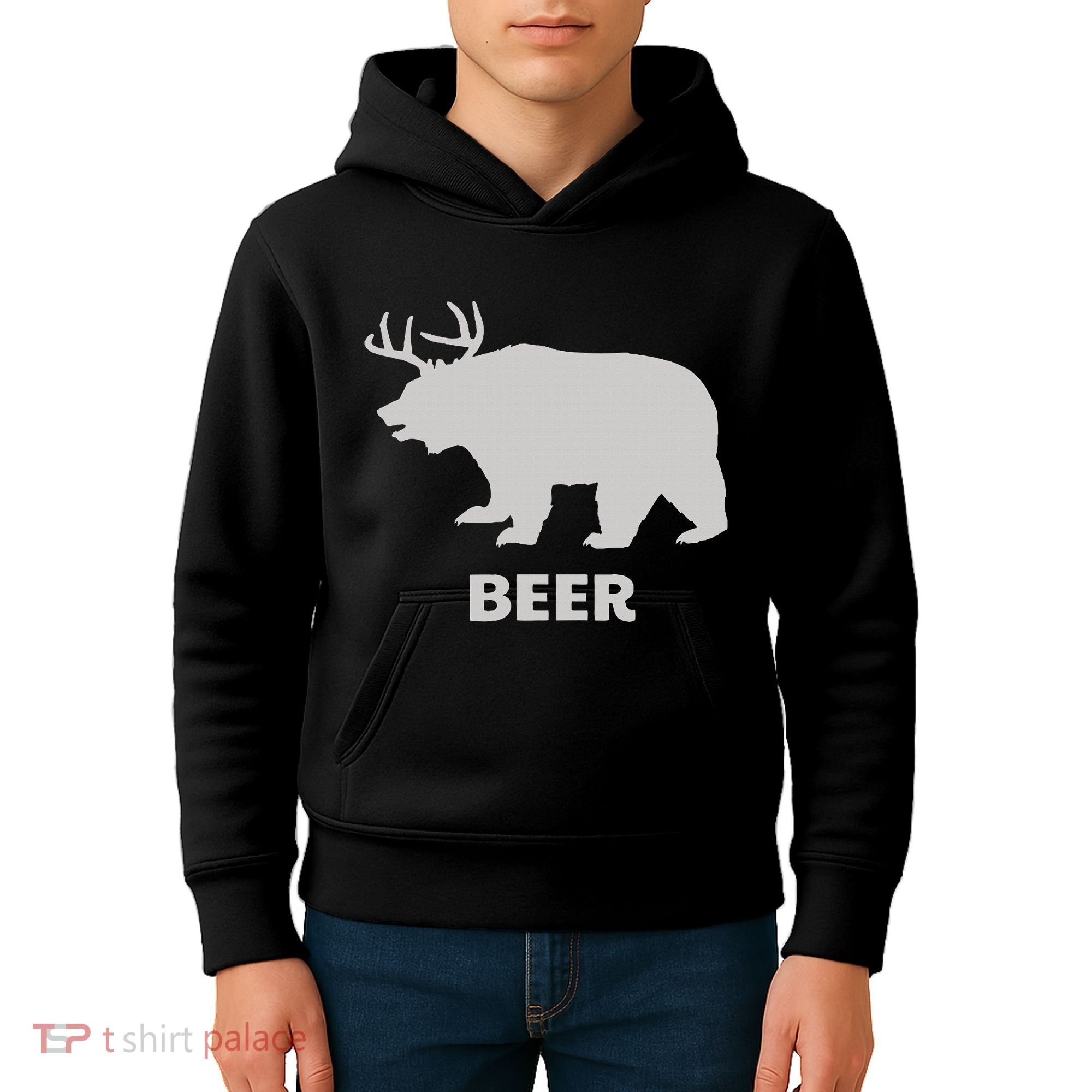 Deer Antlers + Grizzly Bear = Beer Funny Hunting Drinking Kids Hoodie