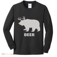 Deer Antlers + Grizzly Bear = Beer Funny Hunting Drinking Kids Long Sleeve Shirt thumb 0