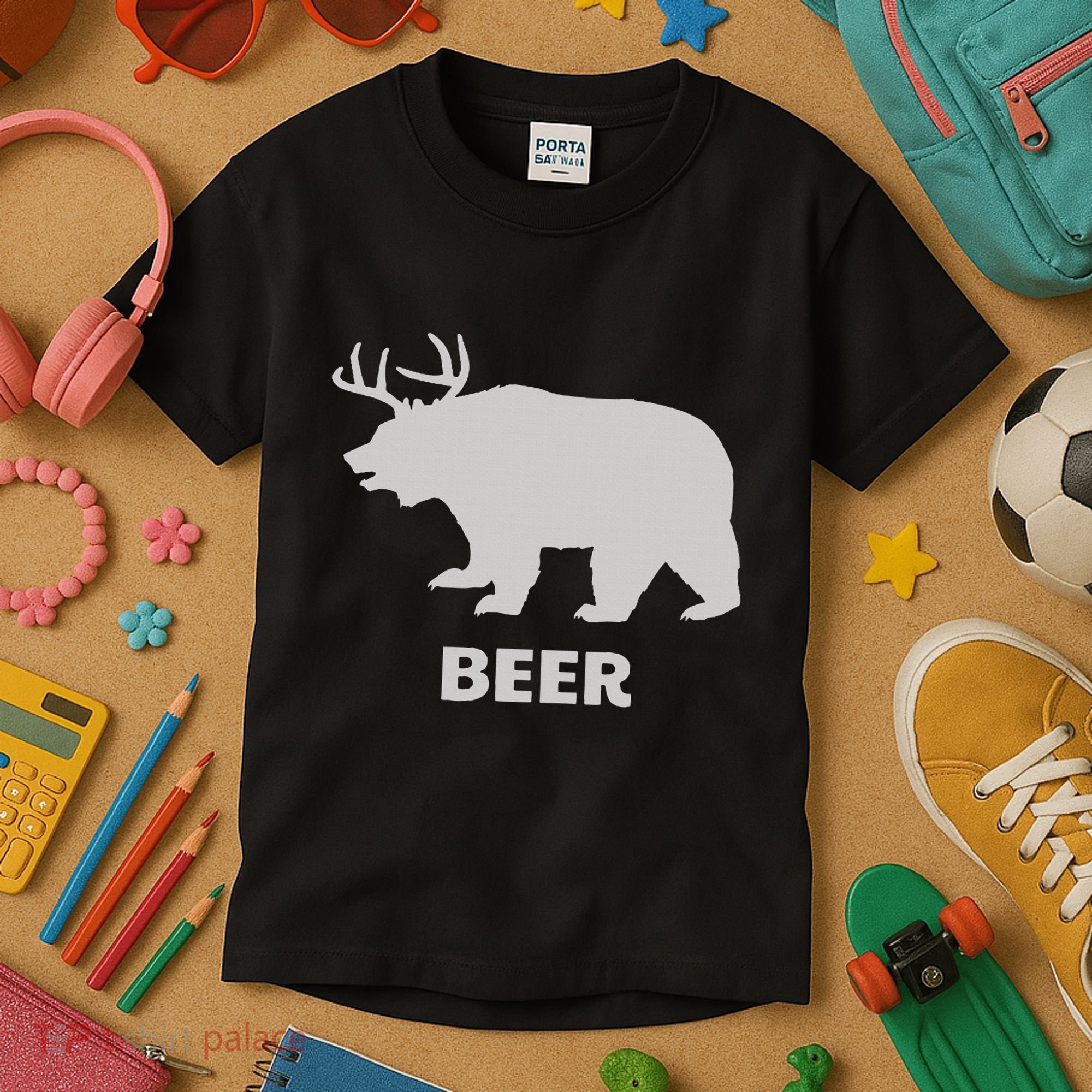 Deer Antlers + Grizzly Bear = Beer Funny Hunting Drinking Kids T-Shirt