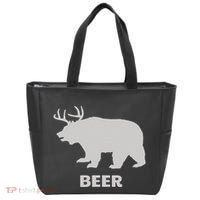 Deer Antlers + Grizzly Bear = Beer Funny Hunting Drinking Tote Bag thumb 0