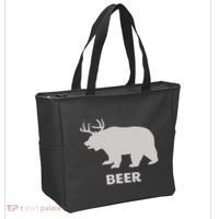 Deer Antlers + Grizzly Bear = Beer Funny Hunting Drinking Tote Bag thumb 2