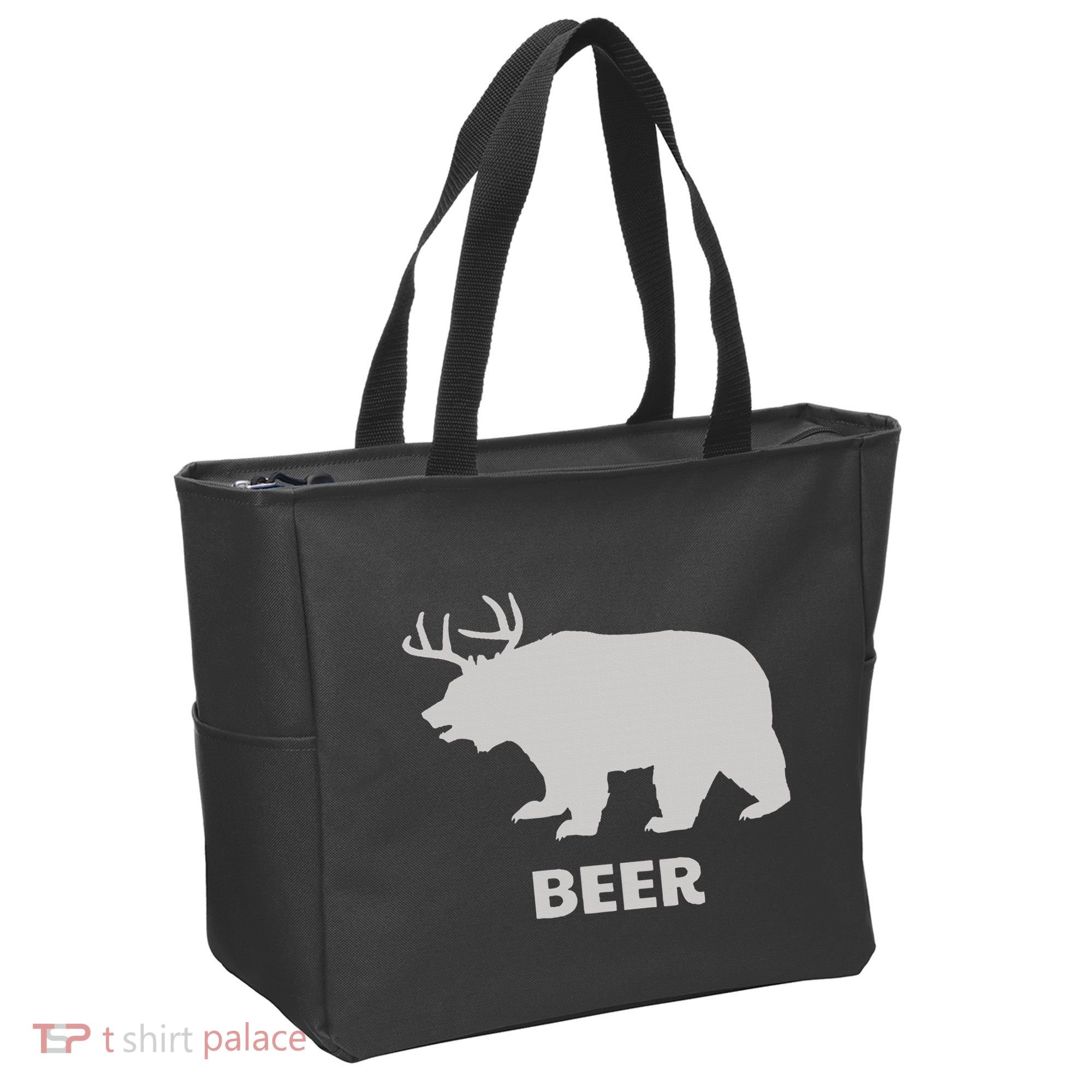 Deer Antlers + Grizzly Bear = Beer Funny Hunting Drinking Tote Bag