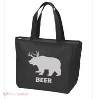 Deer Antlers + Grizzly Bear = Beer Funny Hunting Drinking Tote Bag thumb 3