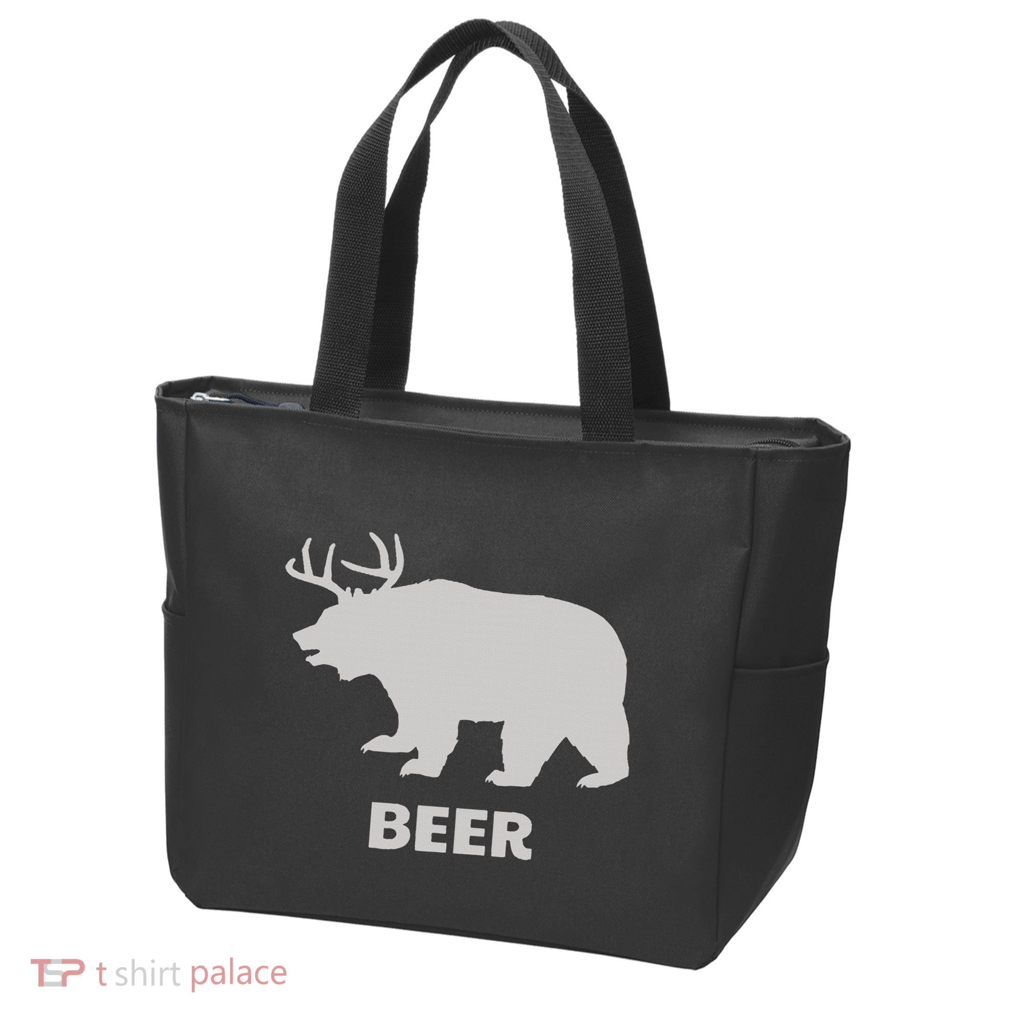 Deer Antlers + Grizzly Bear = Beer Funny Hunting Drinking Tote Bag