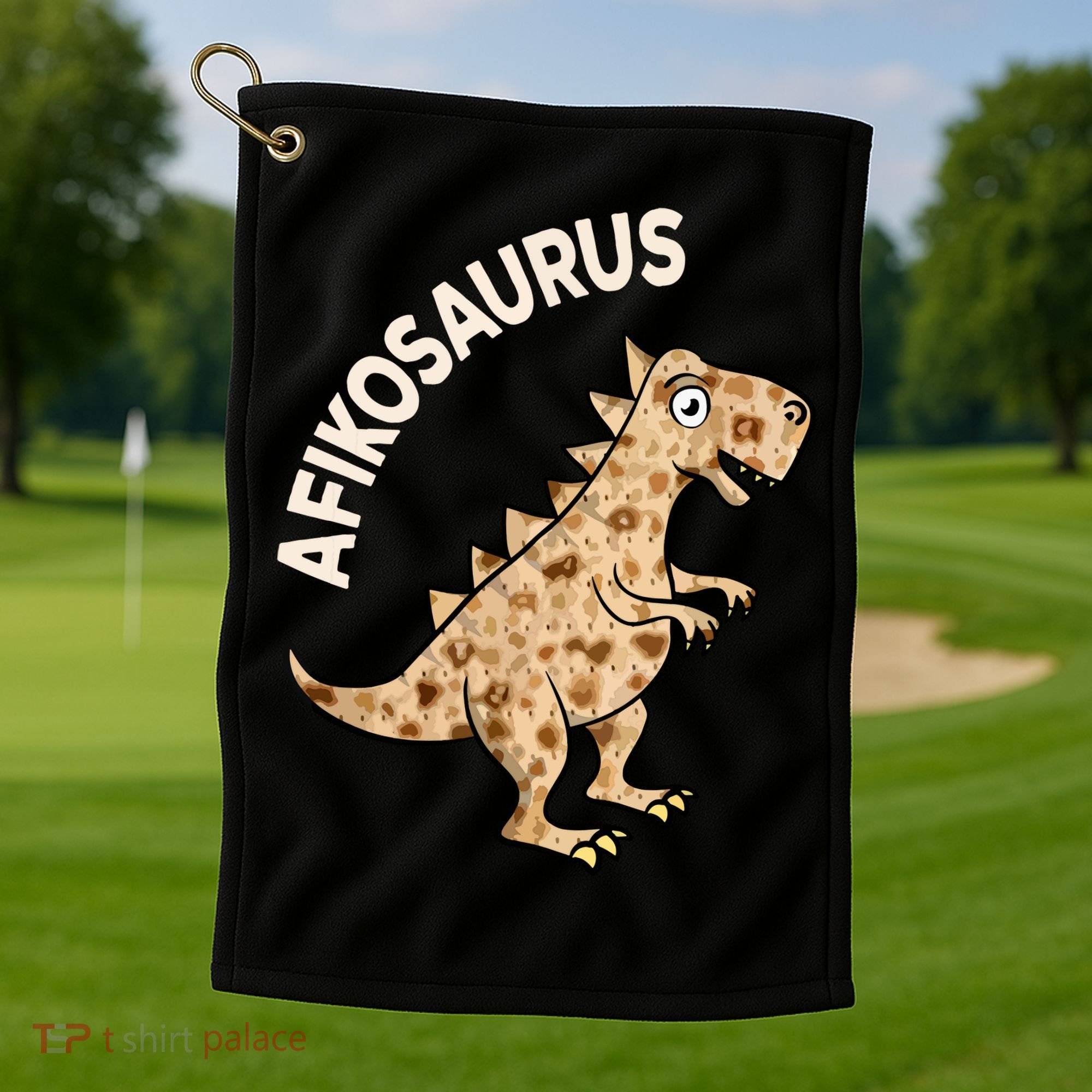 Dinosaur Afiko Hebrew Passover Jewish Funny Golf Towel