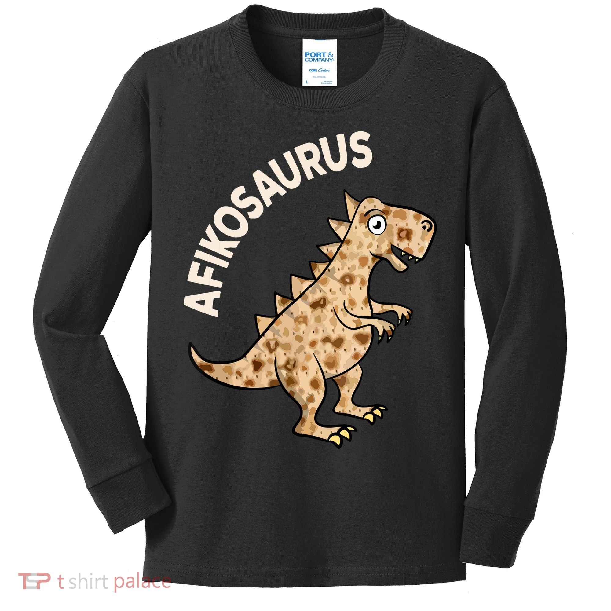 Dinosaur Afiko Hebrew Passover Jewish Funny Kids Long Sleeve Shirt