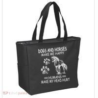 Dogs And Horses Make Me Happy Humans Make My Head Hurt Gift Tote Bag thumb 2