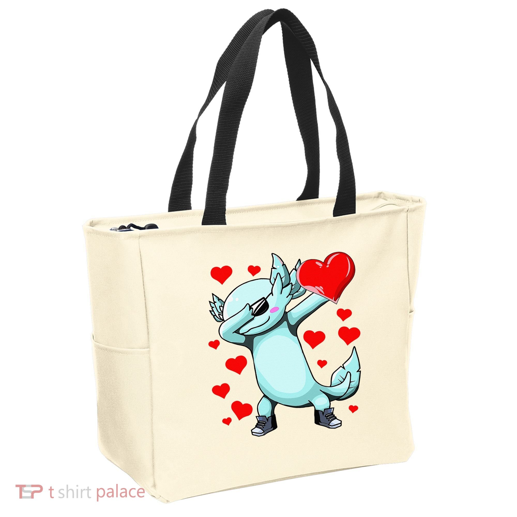 Dabbing Axolotl Heart funny Valentines Day Tote Bag