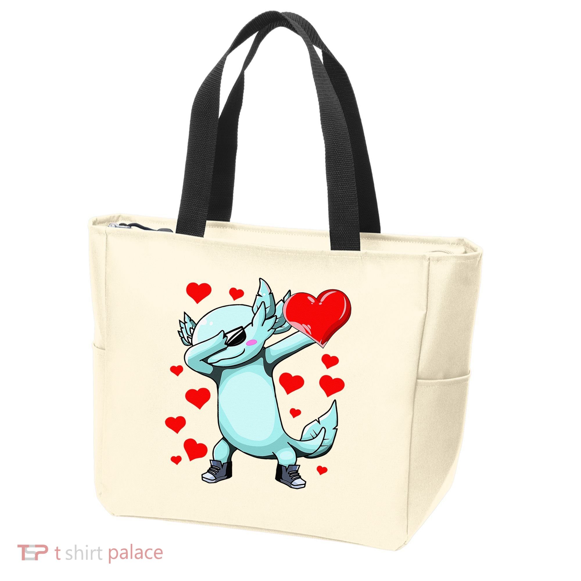 Dabbing Axolotl Heart funny Valentines Day Tote Bag