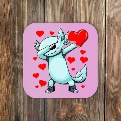 Dabbing Axolotl Heart funny Valentines Day Coaster