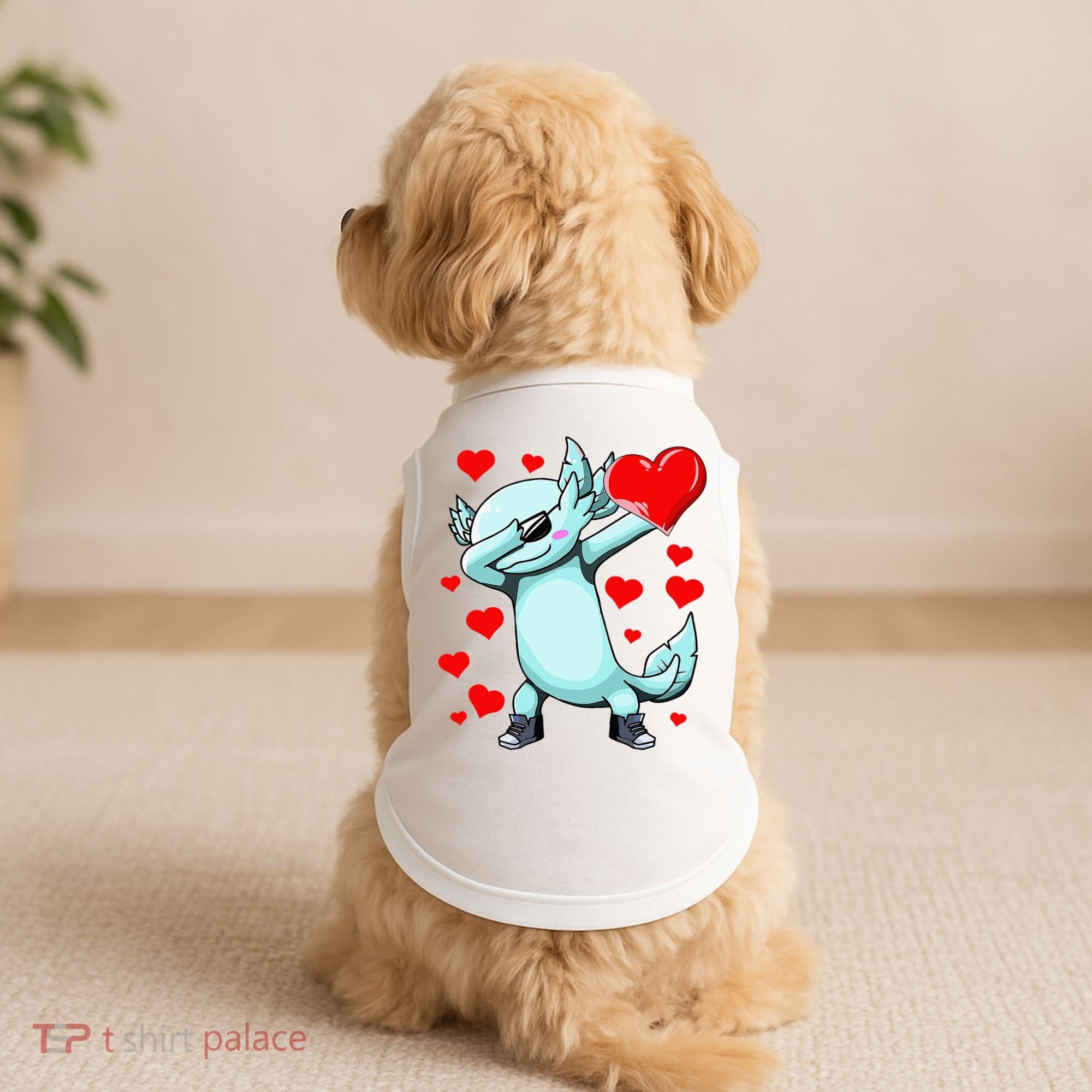 Dabbing Axolotl Heart funny Valentines Day Doggie Tank