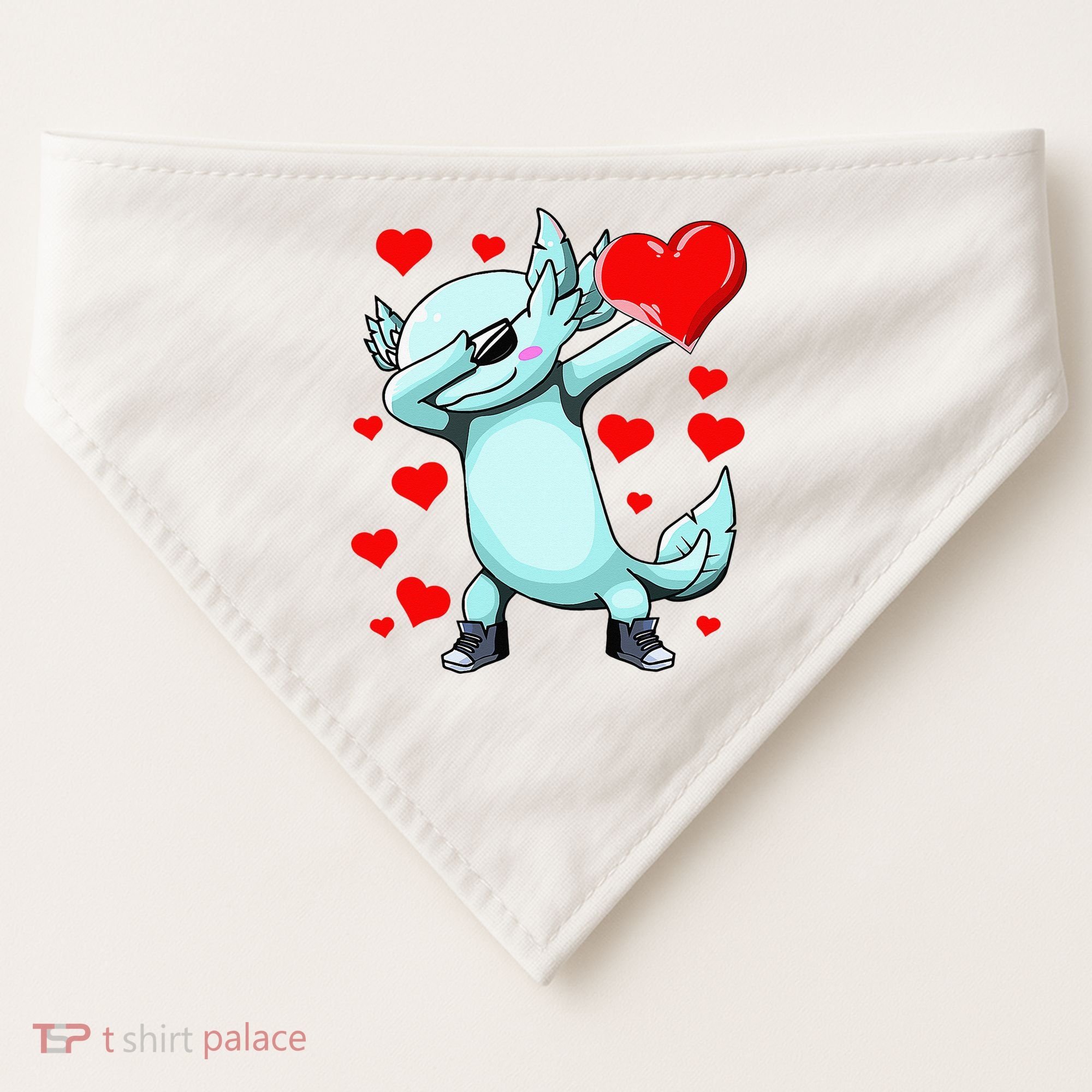 Dabbing Axolotl Heart funny Valentines Day USA-Made Doggie Bandana