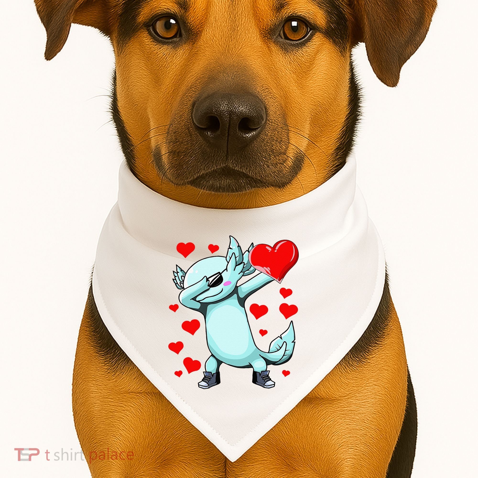 Dabbing Axolotl Heart funny Valentines Day USA-Made Doggie Bandana