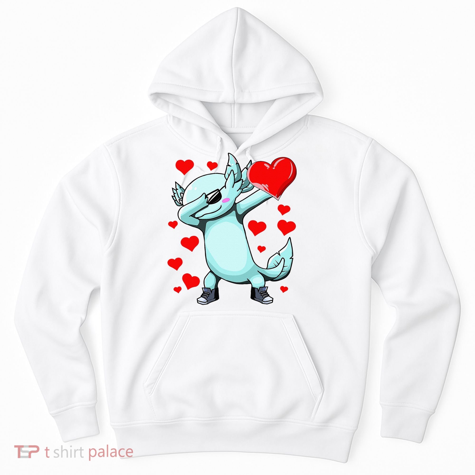 Dabbing Axolotl Heart funny Valentines Day Hoodie