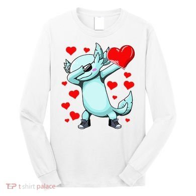 Dabbing Axolotl Heart funny Valentines Day Long Sleeve Shirt