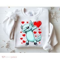 Dabbing Axolotl Heart funny Valentines Day Sweatshirt thumb 2