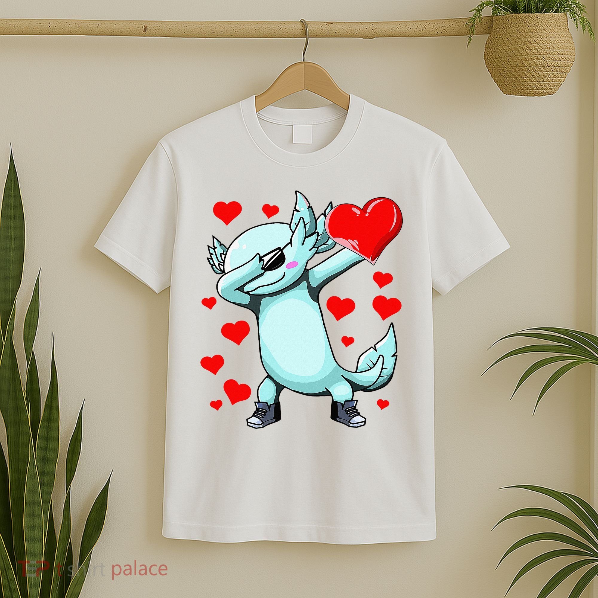 Dabbing Axolotl Heart funny Valentines Day T-Shirt