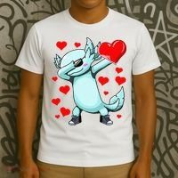 Dabbing Axolotl Heart funny Valentines Day T-Shirt thumb 3