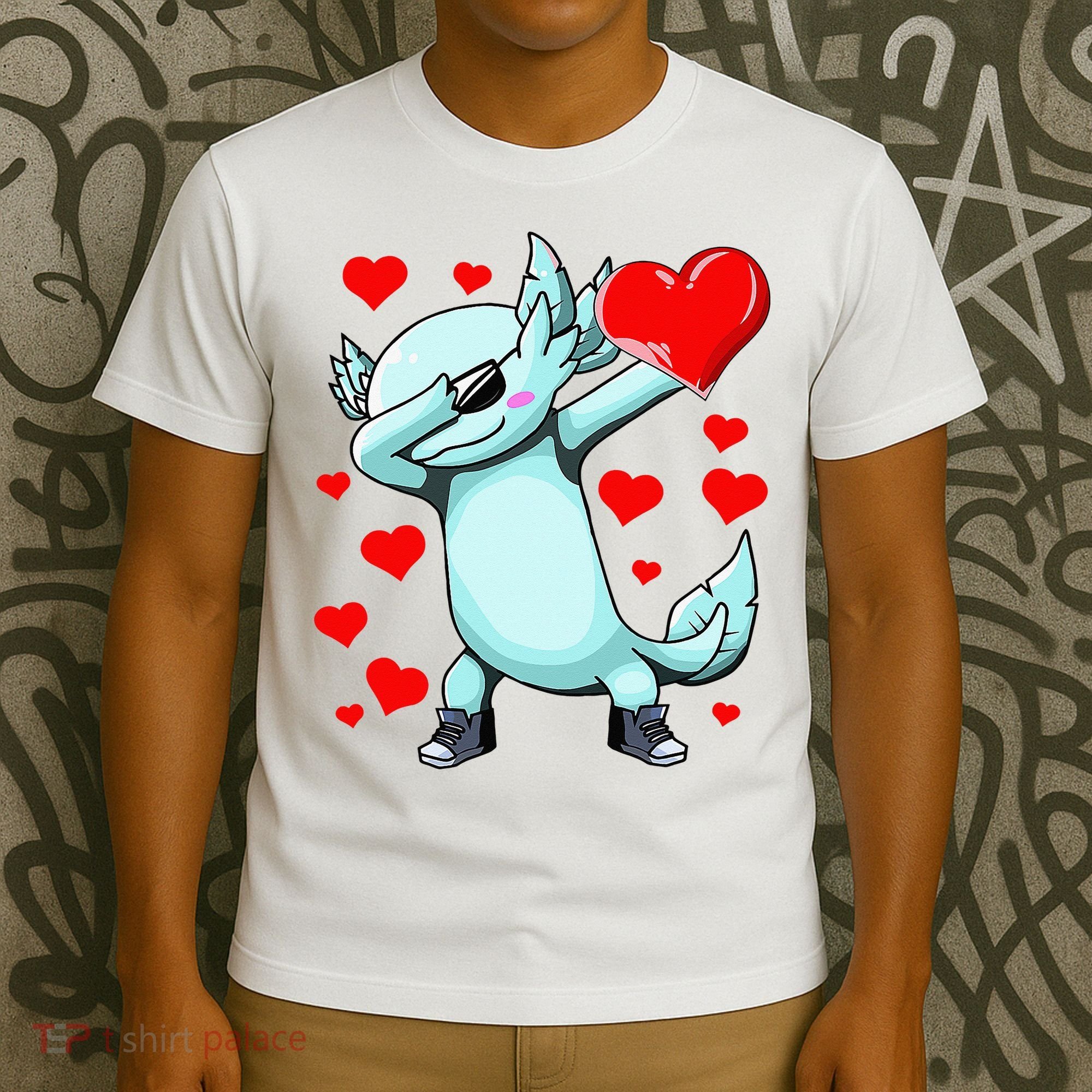 Dabbing Axolotl Heart funny Valentines Day T-Shirt