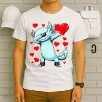 Dabbing Axolotl Heart funny Valentines Day T-Shirt thumb 6