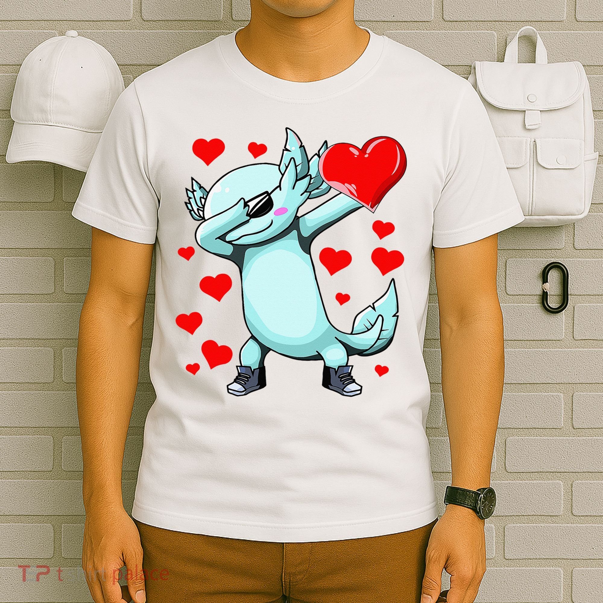 Dabbing Axolotl Heart funny Valentines Day T-Shirt