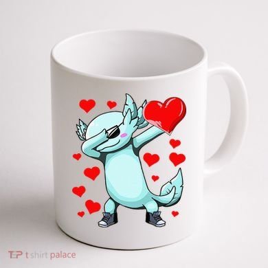 Dabbing Axolotl Heart funny Valentines Day Coffee Mug back