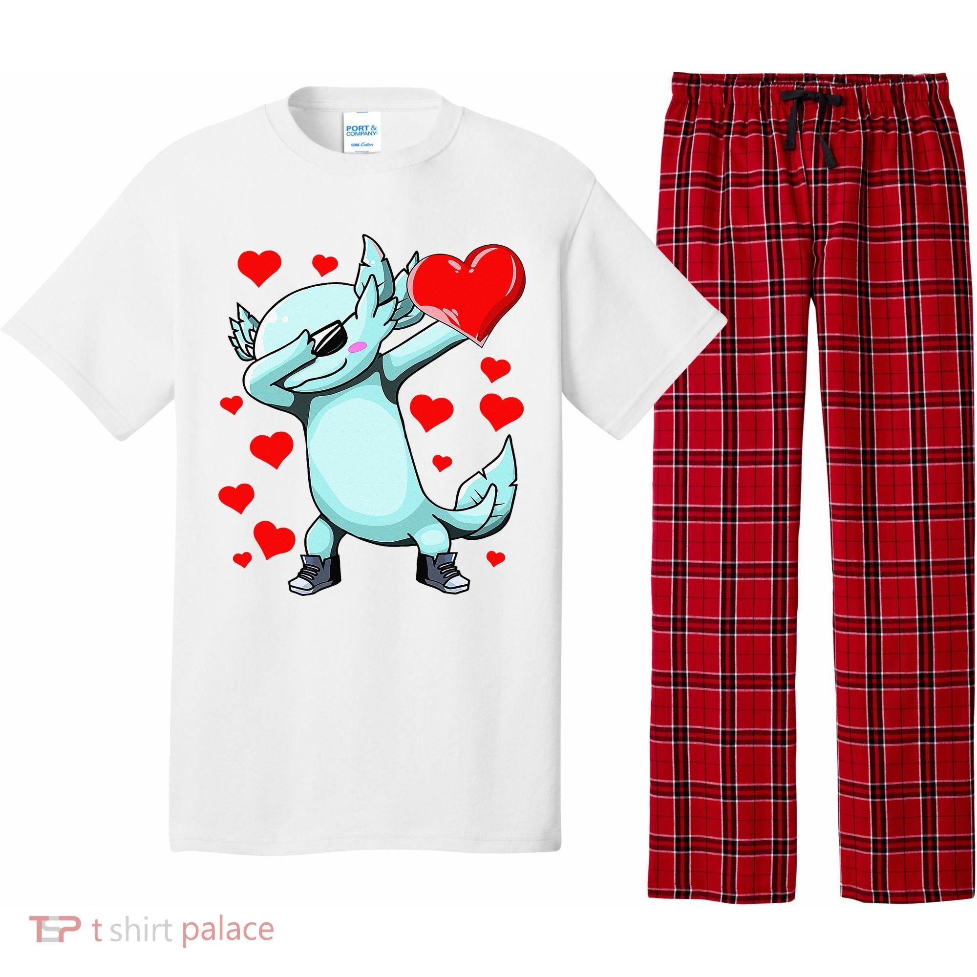 Dabbing Axolotl Heart funny Valentines Day Pajama Set