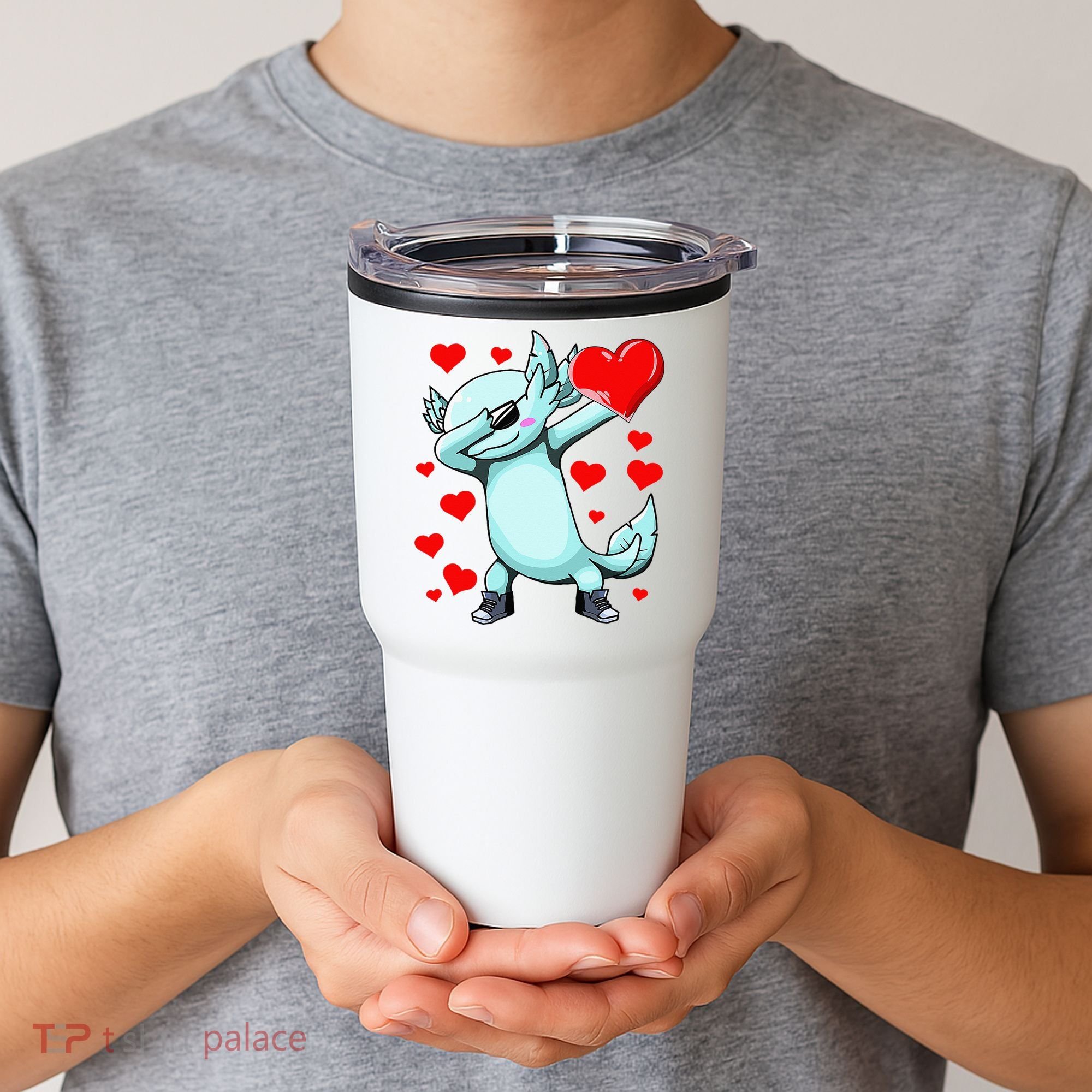 Dabbing Axolotl Heart funny Valentines Day Tumbler