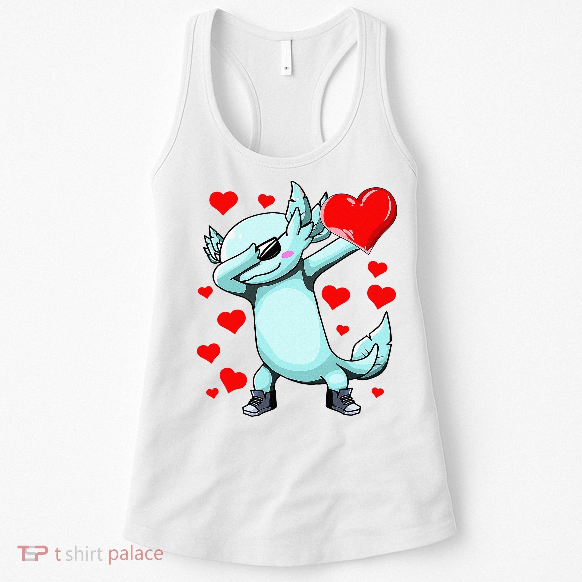 Dabbing Axolotl Heart funny Valentines Day Women's Tank Top